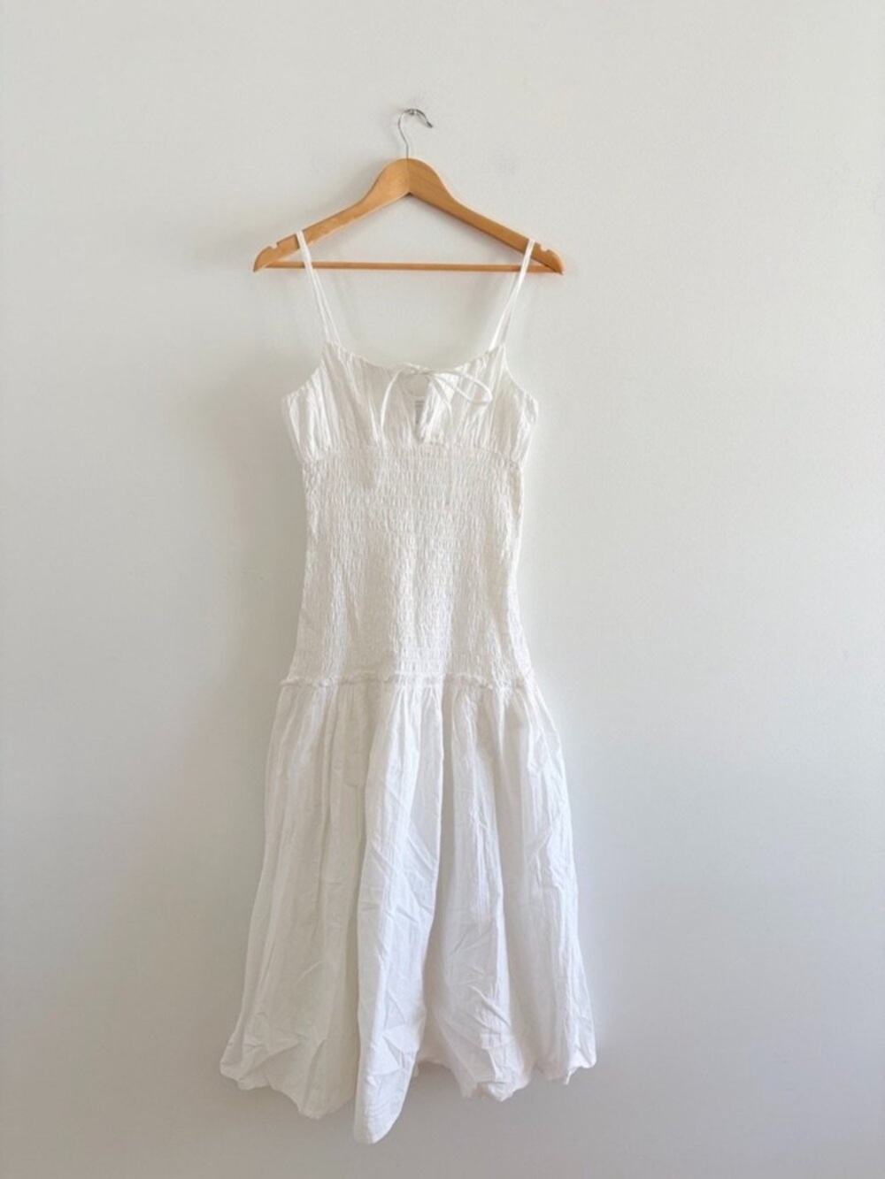 New ASOS White Smocked Bodice Spaghetti Strap Midi Dress-100% cotton - Picture 2 of 4